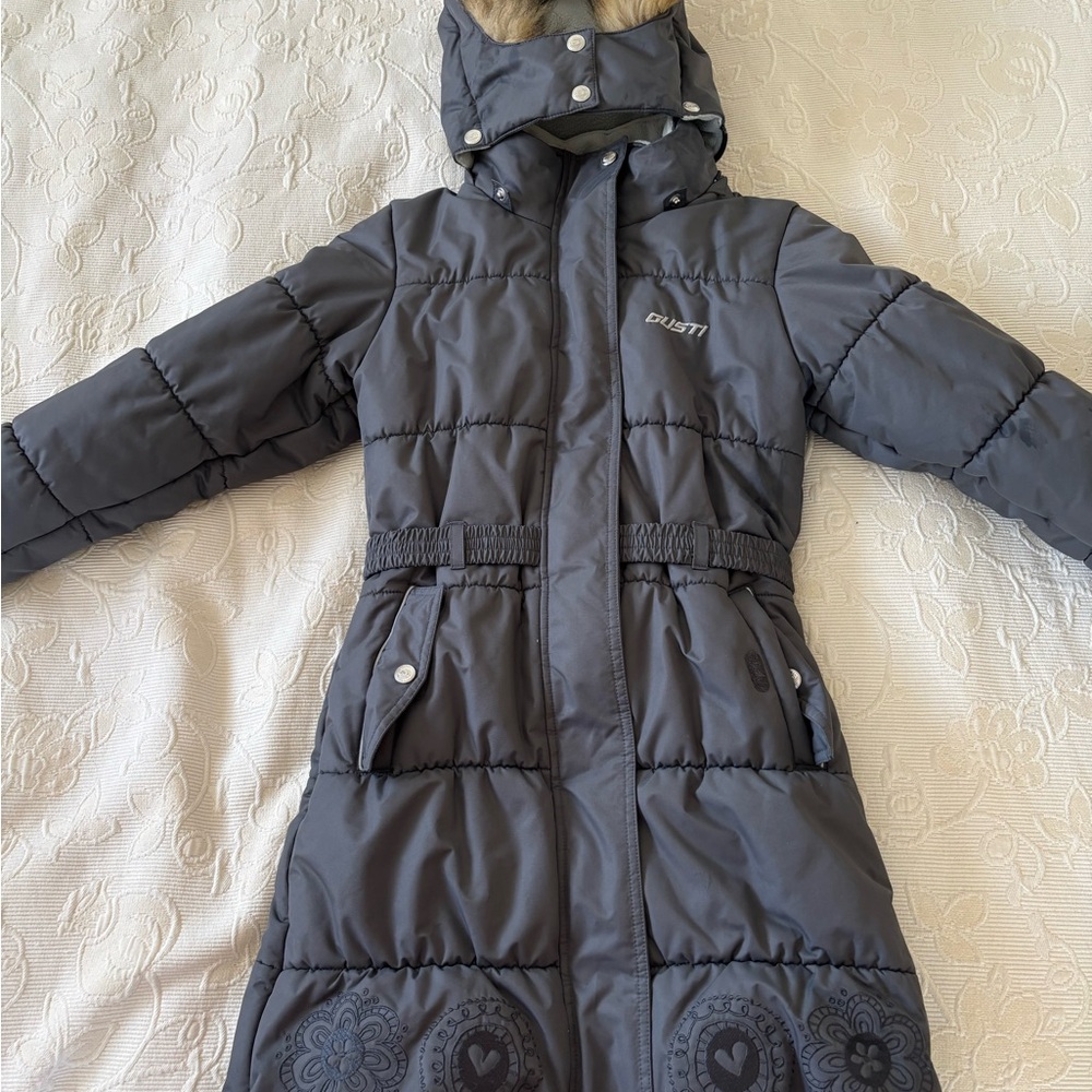 Gusti Kids Charcoal Hooded Puffer Coat - Size 8 US
